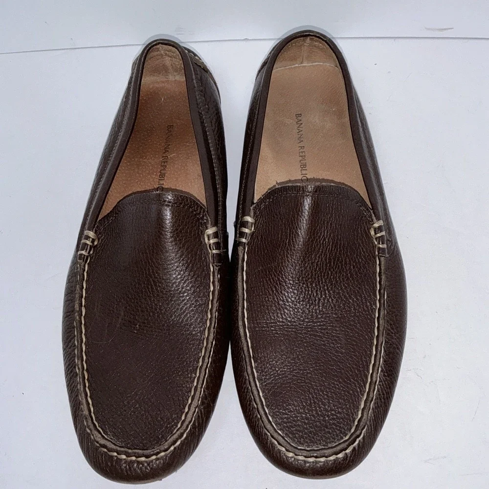Banana‎ Republic Driver Loafers Mens 10M Brown Pebbled Leather Slip On Shoes